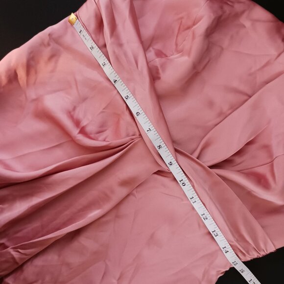 NEW‎ Dessy Collection One-Shoulder Draped Empire Waist Gown in Desert Rose, 10 - Picture 9 of 10